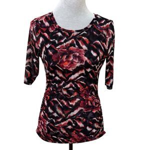 White House black market- mesh shirred side floral tee XS